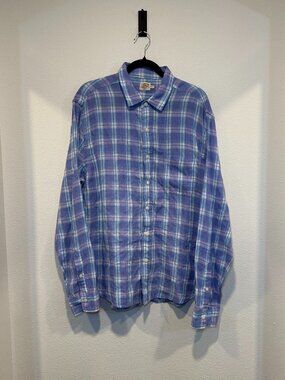 Faherty Men's Blue Cloud Summer Colorful Pastel Plaid Shirt Size Extra Large